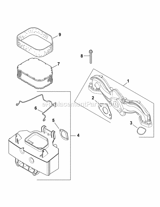 Engine Air Filter & Intake Manifold Diagram and Parts List for FMZ50 17AF4BFP010, 17AF4BFP210, 17AF4BFP009, 17AF4B Cub Cadet Lawn Mower